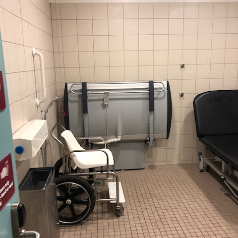 Wetside wheelchair in disability changing room at Ironmonger Row Baths
