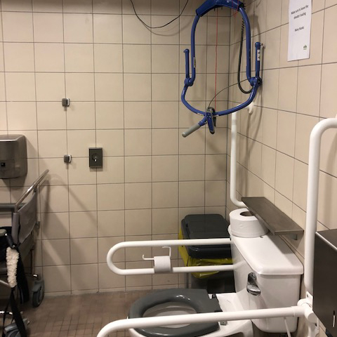 Hoist & toilet in disability changing room at Ironmonger Row Baths