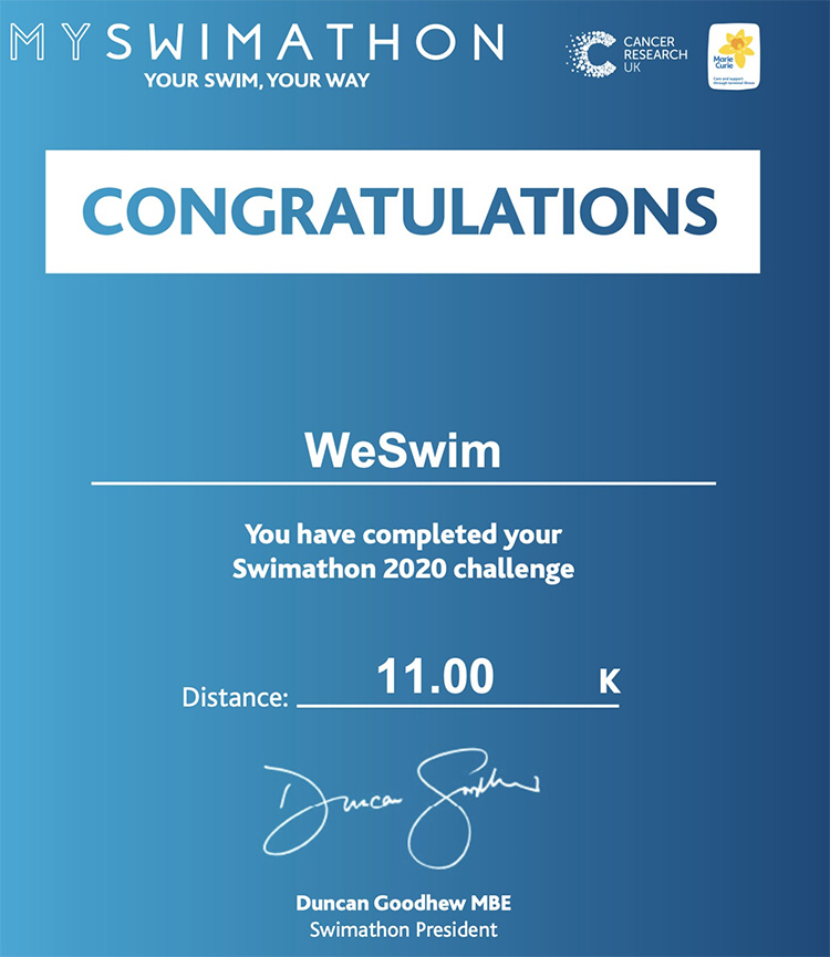 Magali, Meena, Kornelia & Ramin's My Swimathon certificate