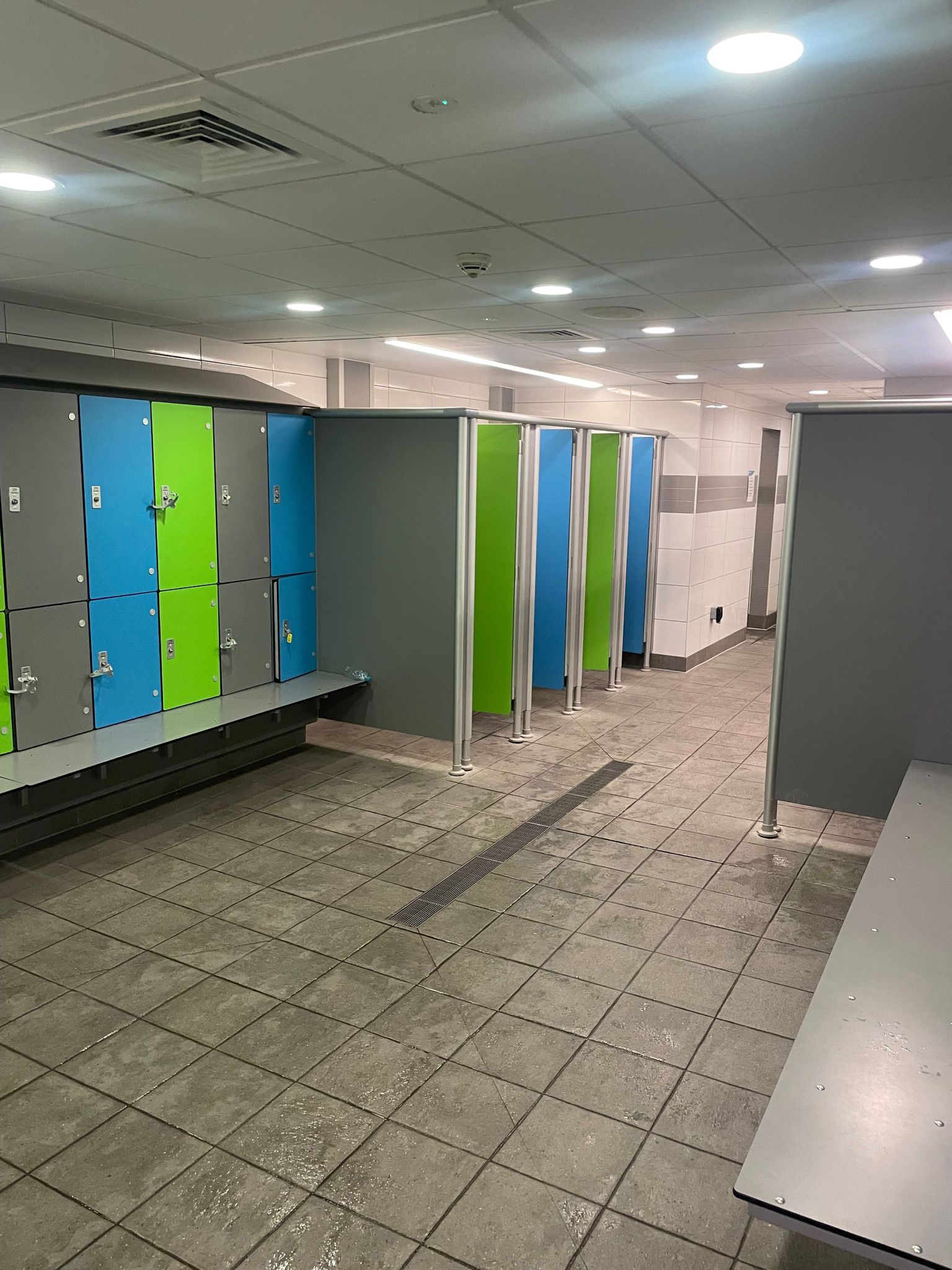 changing room with cubicles